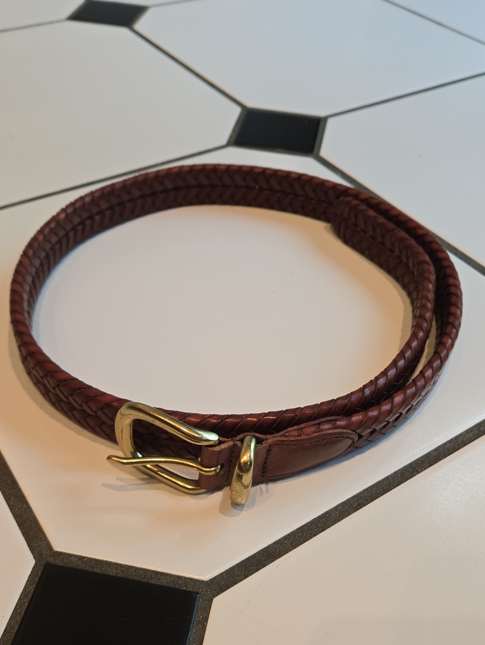 Coach Braided Brown Leather Belt with Gold Buckle